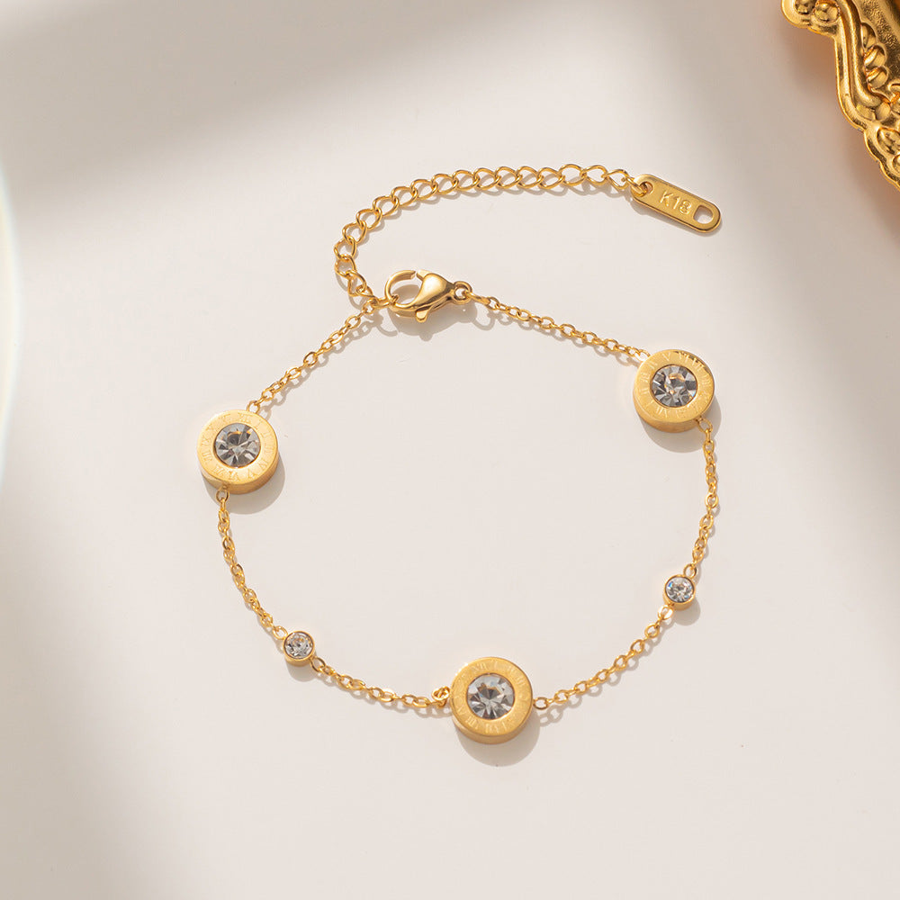 Wholesale Titanium Steel Roman Diamond Bracelet Gold Women Boutique Resale Jewelry Accessory
