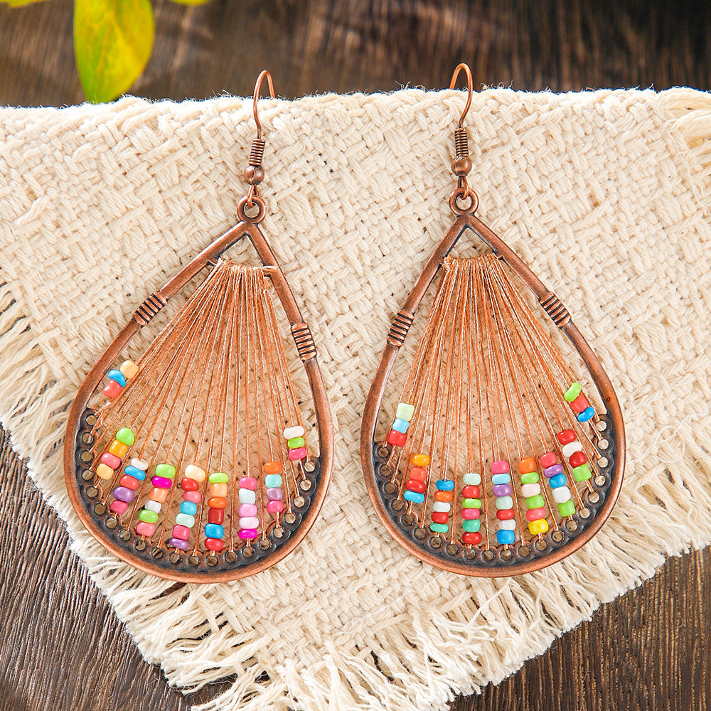 Wholesale Zinc Alloy Handmade Vintage Ethnic Style Wire-Wrapped Earrings Fashion Accessory for Resale