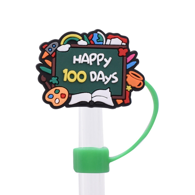 Wholesale Random 100pcs Back to School Series PVC Soft Straw Tube Cap