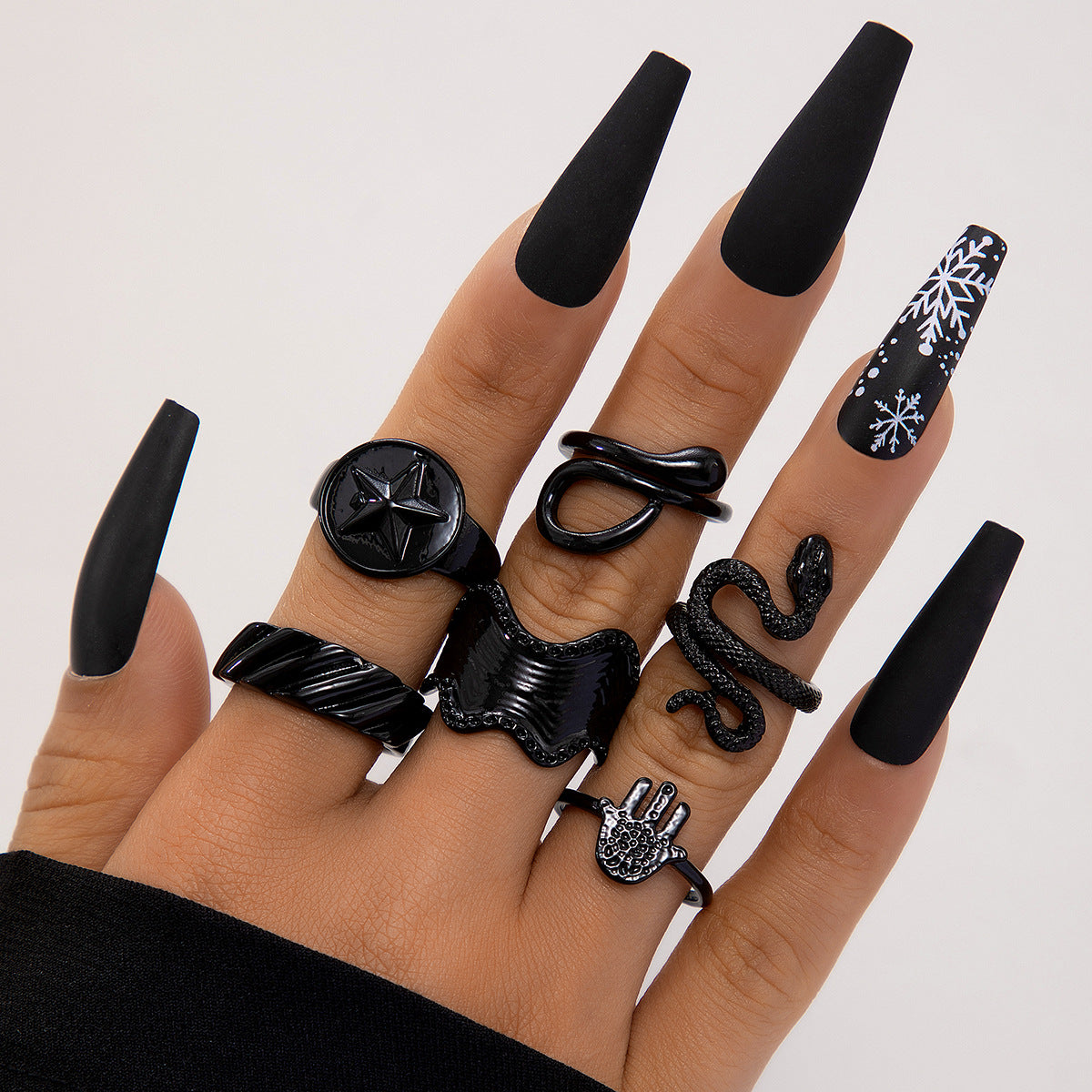 Wholesale Fashion Ring Set Spiral Stacking Black Gemstone Design Alloy Jewelry Accessory for Everyday Wear