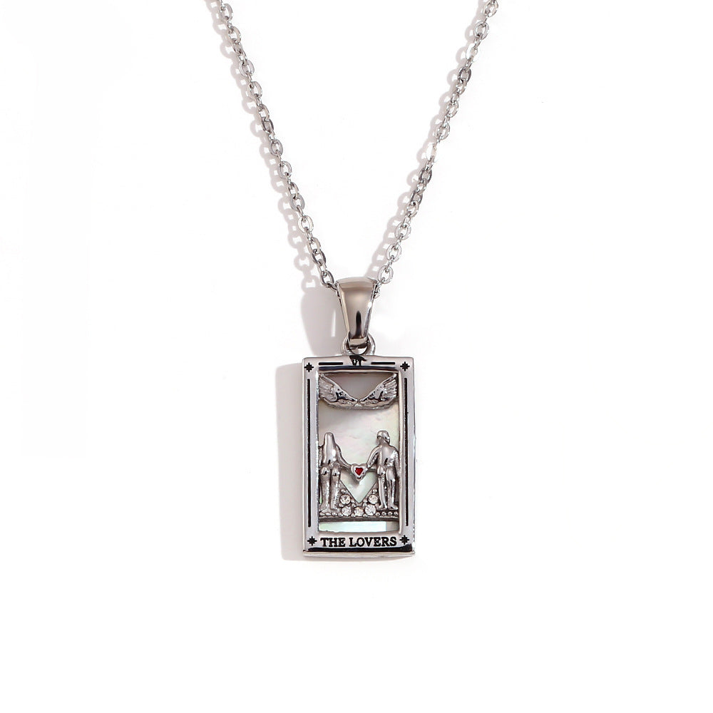 Wholesale Tarot Pendant Necklace 18K Gold Plated Stainless Steel Retro Trendy Jewelry Gift