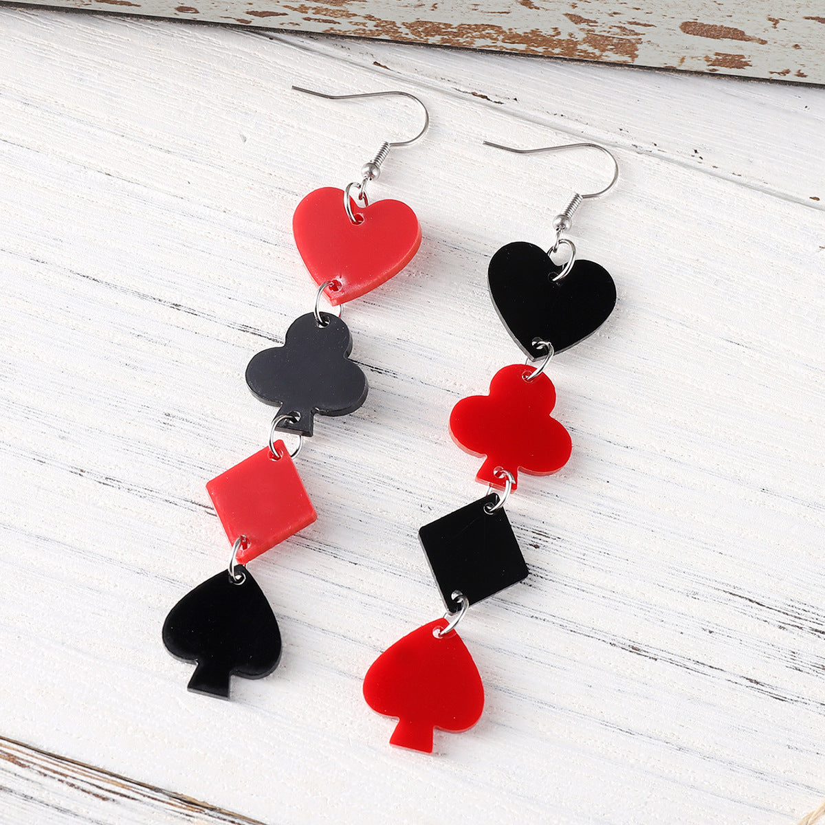 Wholesale  Long Tassel Y2K Poker Card Color Love Plum Blossom Square Spades Acrylic Earrings