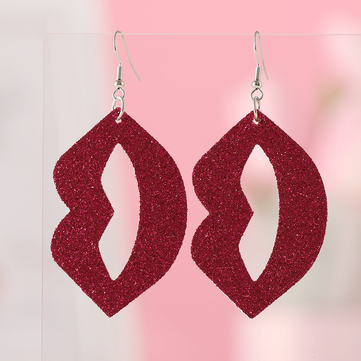 Wholesale  Valentine's Day Blingbling Sequins Peach Heart Love Sexy Red Lips Earrings