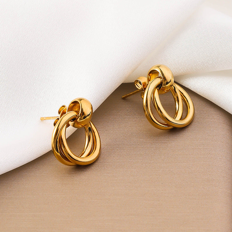 Wholesale retro circle earrings 18K gold non-fading stainless steel  earrings