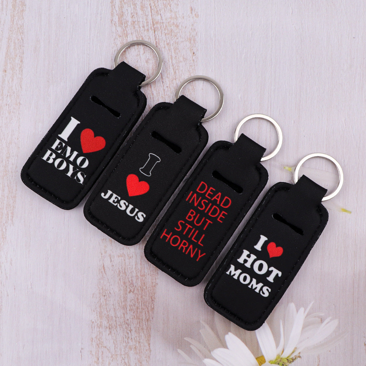 Wholesale 6pcs English Quotations Lipstick Set Keychain