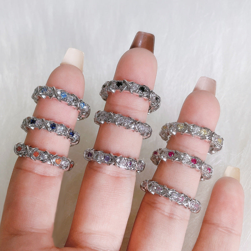 Wholesale light luxury cross multi-color zircon design ring