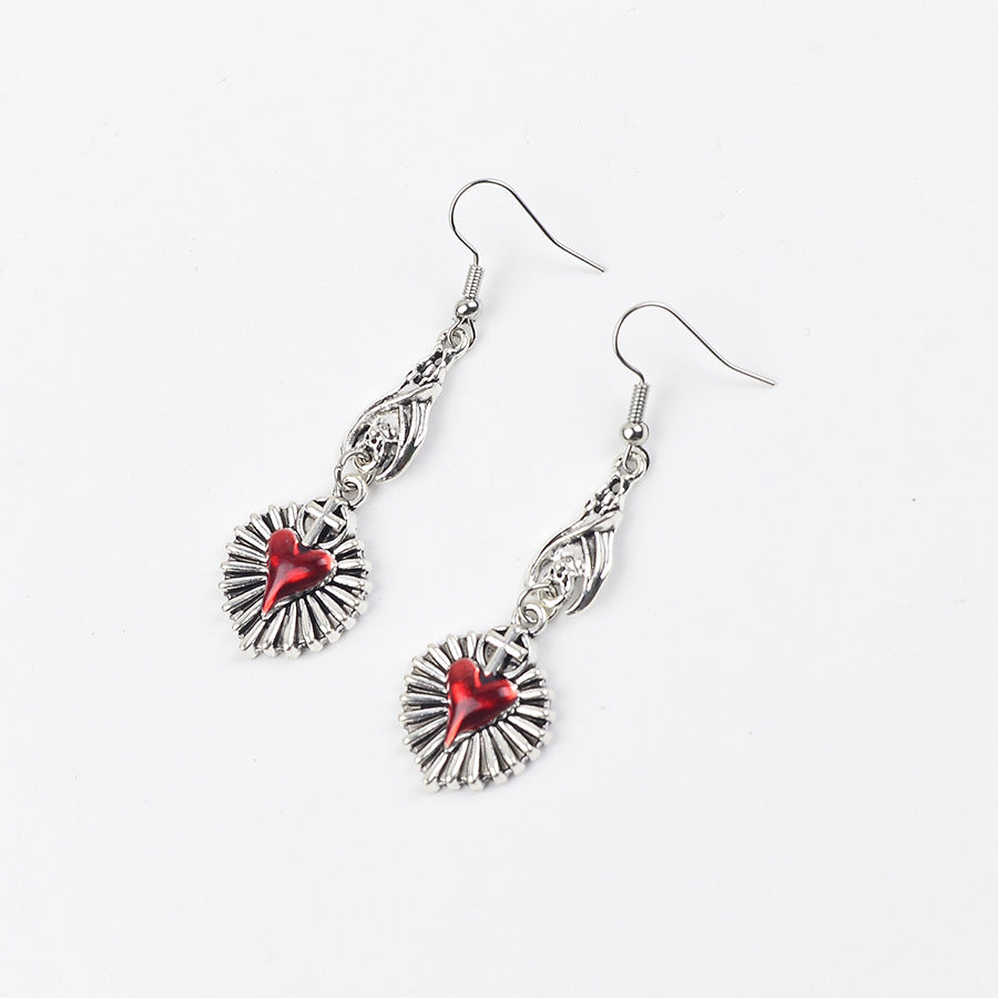 Wholesale Retro Gothic Heart Cross Pendant Earrings  Party Chic Jewelry Accessory