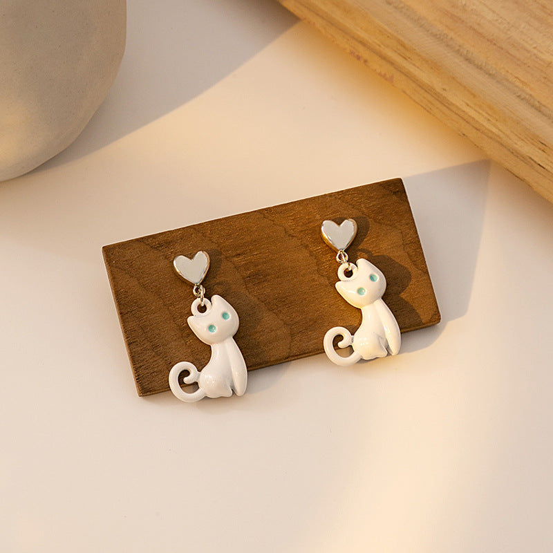 Wholesale Silver Needle Cute Small Oil Drop Cat Earrings ACC-ES-MDD055