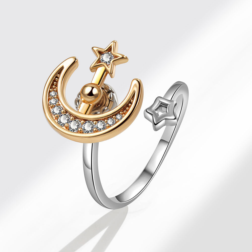 Wholesale Gold Plated Copper Adjustable Star Moon Ring Fashion Jewelry Gift