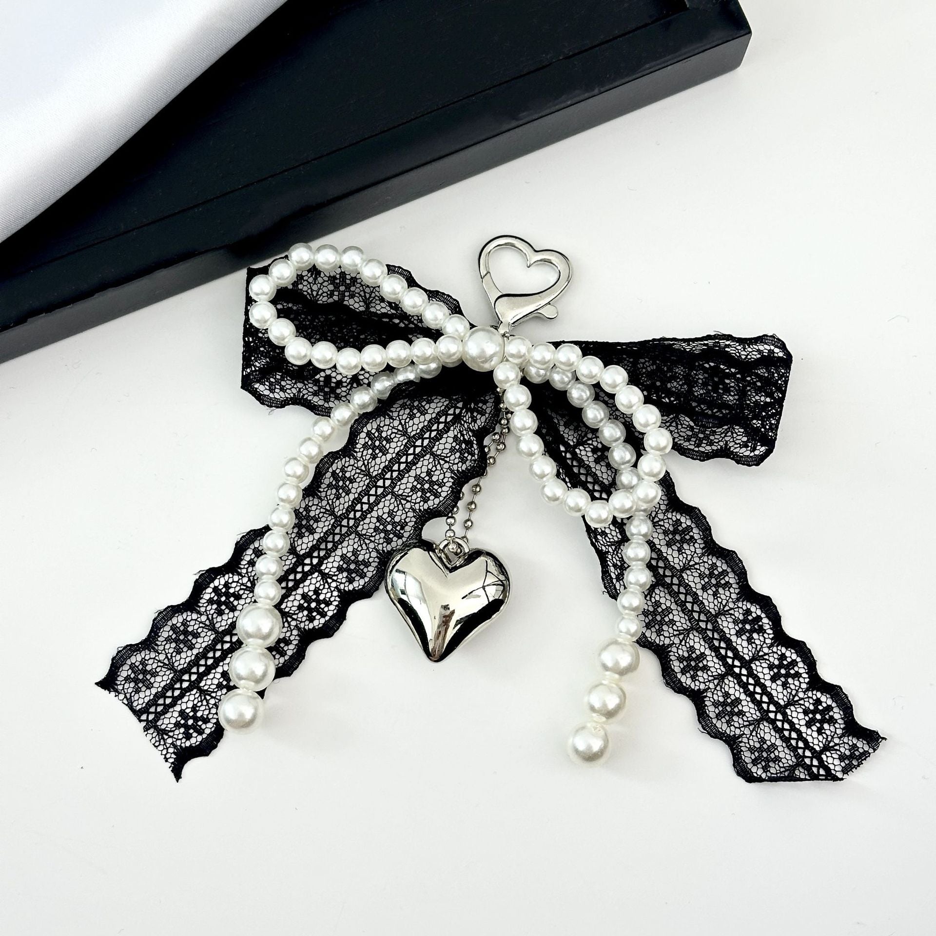 Wholesale  Heart Lace Pearl Bow Keychains