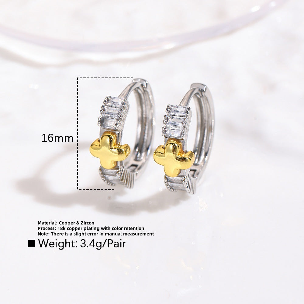 Wholesale  Two-Color Butterfly Heart Five-Pointed Star Cross Four-Leaf Clover Earrings