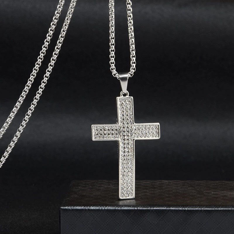 Wholesale Retro Hip Hop Diamond-Cut Cross Pendant Necklace - Zinc Alloy Men' s Fashion Jewelry Accessory