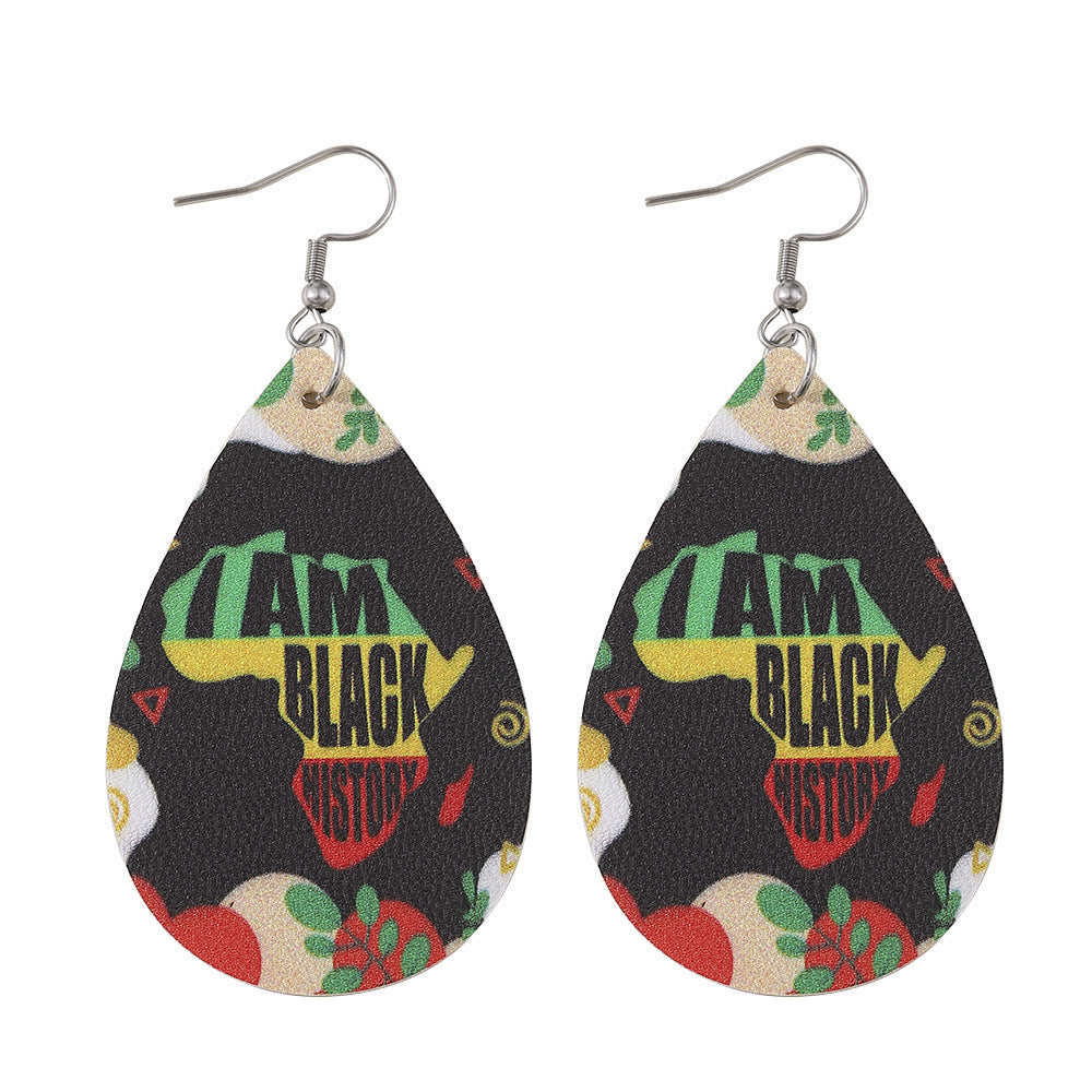 Wholesale Juneteenth Double Sided PU Leather Earrings