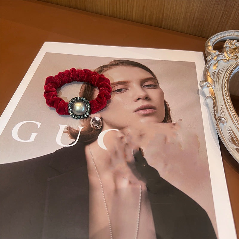 Wholesale Light Luxury Red Velvet Hair Scrunchies ACC-HS-Yint001