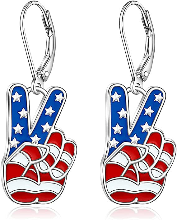Wholesale  Red White Blue Sunflower Bier Gesture US Independence Day Earrings