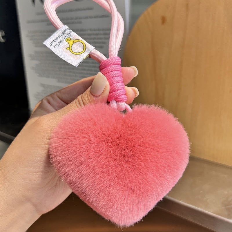 Wholesale Cute Real Rex Rabbit Hair Love Hand Rope wristlet keychain