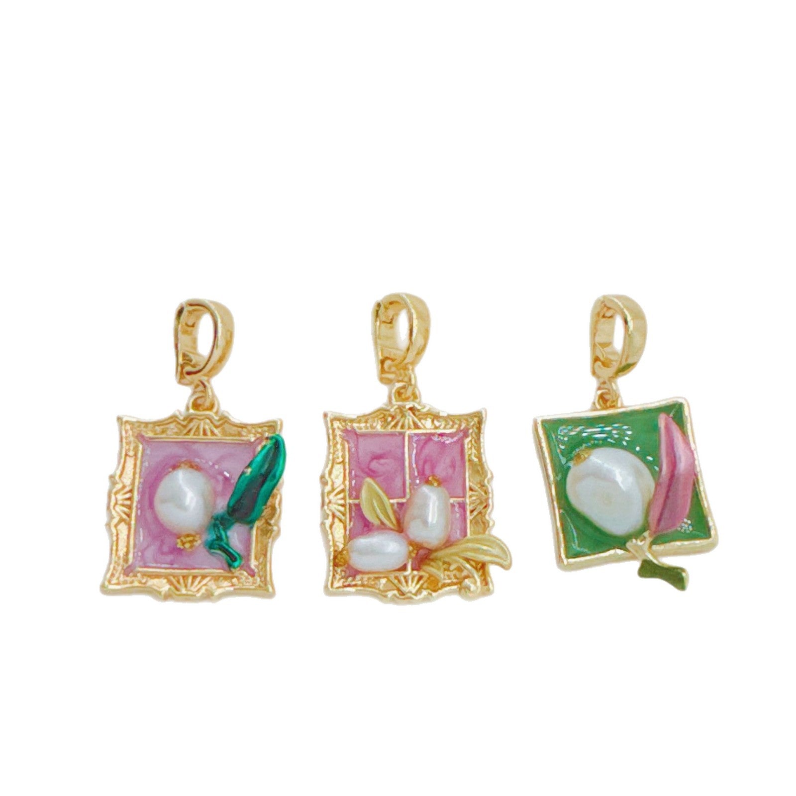 Wholesale Copper Gold Plated Floral Oil Painting Pendant for Jewelry Making