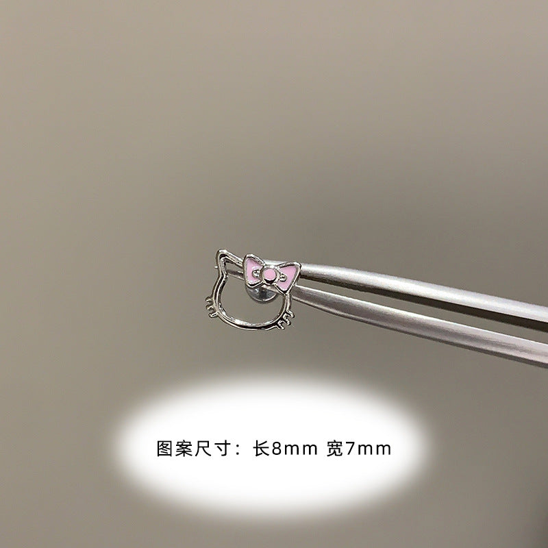Wholesale Titanium Steel Full Diamond Cat Earrings