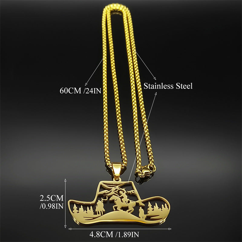 Wholesale Cowboy Hat Hollow Stainless Steel Necklace
