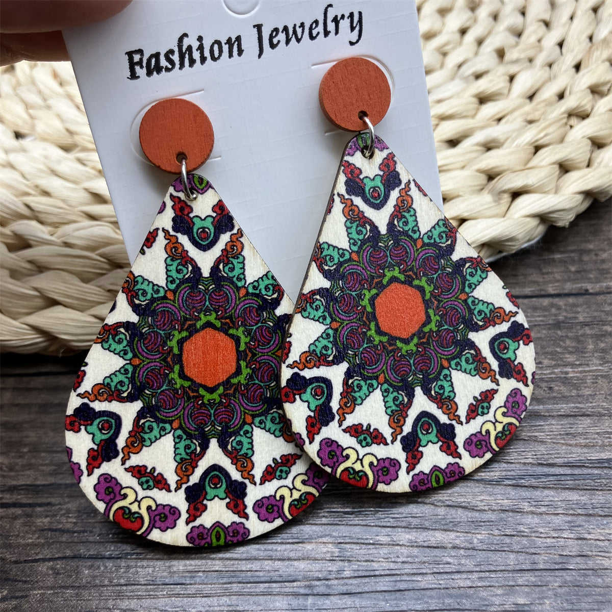 Wholesale Bohemian Vintage Wood Earrings ACC-ES-FX075