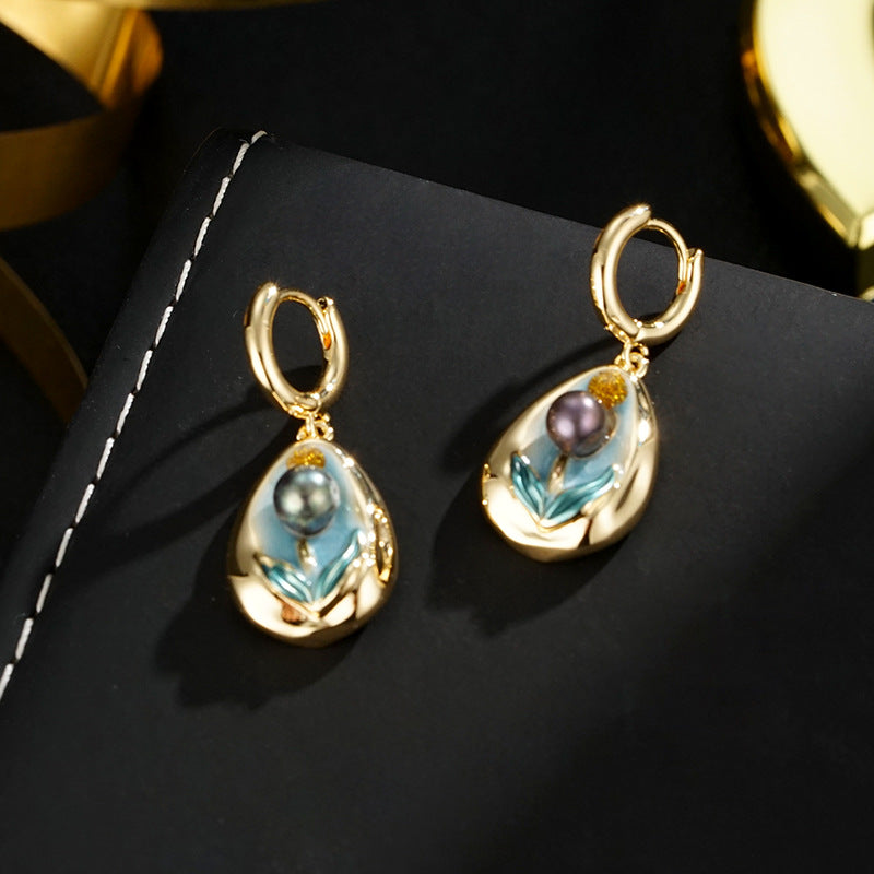 Wholesale  Oil Painting Enamel Flower Earrings