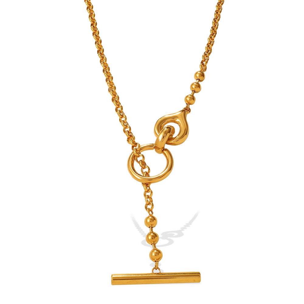 Wholesale Metal buckle necklace,  light luxury gold round beads,  fashionable and versatile,  niche design sweater chain