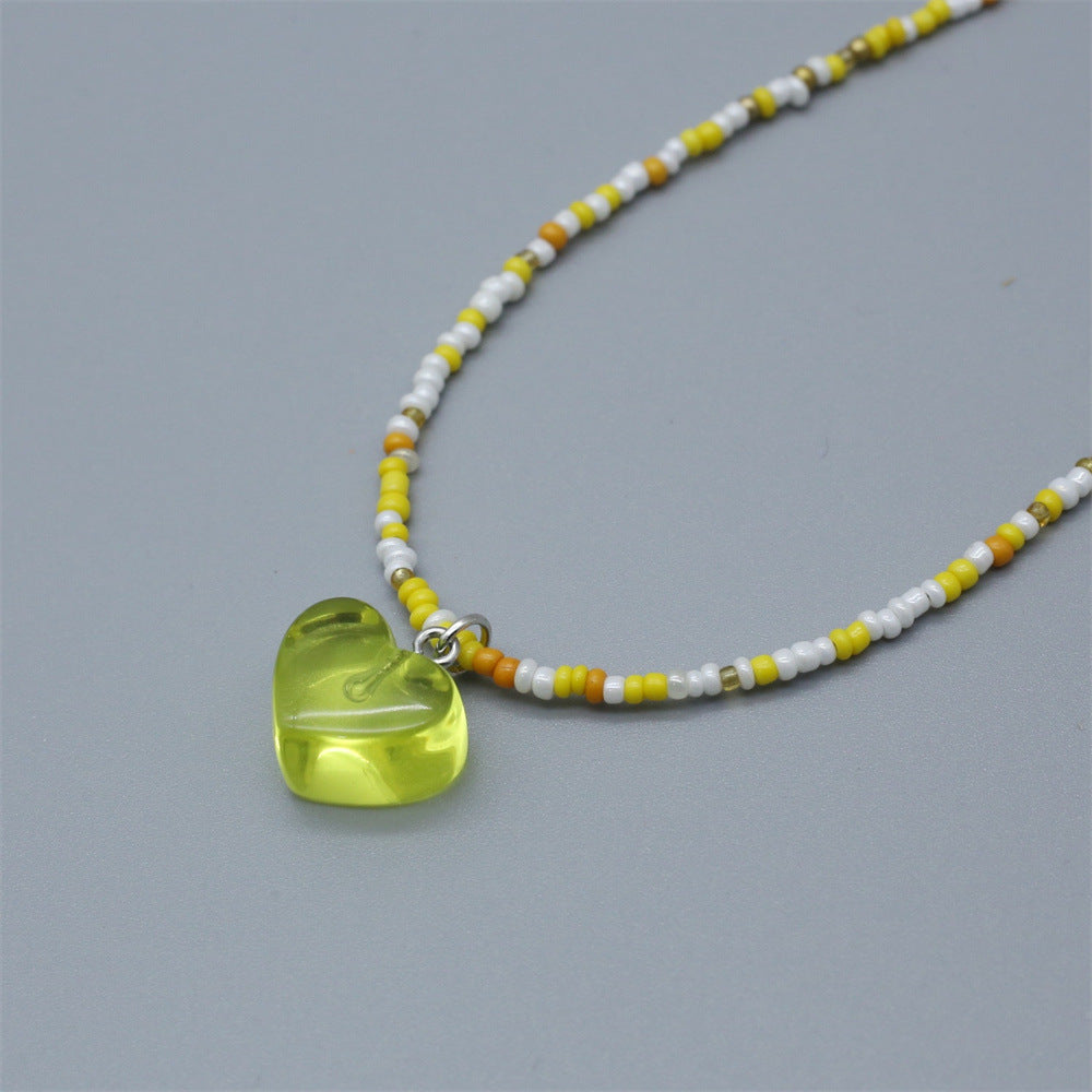 Wholesale Colorful rice beads beaded necklace  transparent love all-match clavicle chain