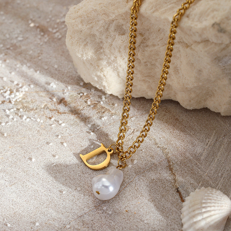 Wholesale Pearl 26 Letters Stainless Steel Necklaces ACC-NE-YunHe003