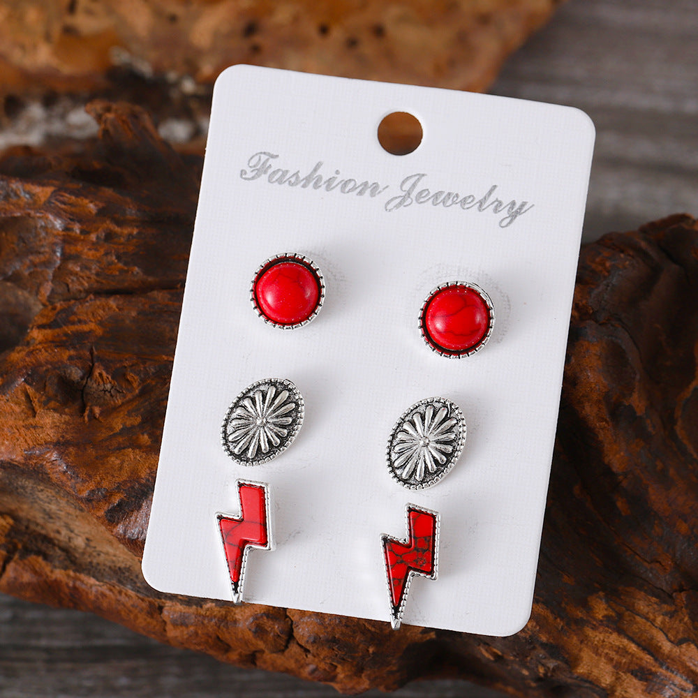 Wholesale Western wind lightning turquoise inlaid pumpkin flower stud earrings