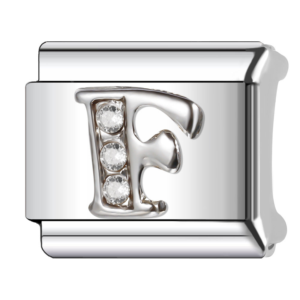 Wholesale Italian Charm Bracelet 9mm DIY Diamond English Letter   Creative Stainless Steel Composable Bracelet