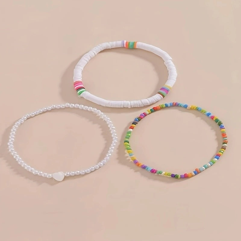 Wholesale Bohemian Holiday Style Soft Pottery Love Pearl Random Color Rice Beads  Anklets