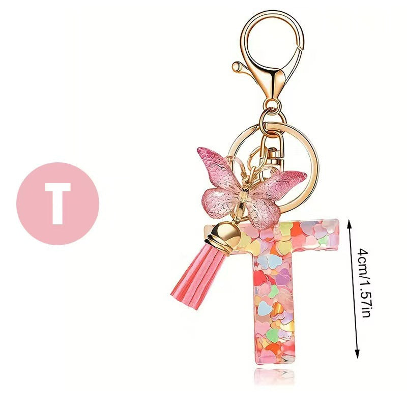 Wholesale Trendy Cute 26 Piece Alphabet Initial Keychain Set With Tassel Butterfly Pendant Bag Charm Gift