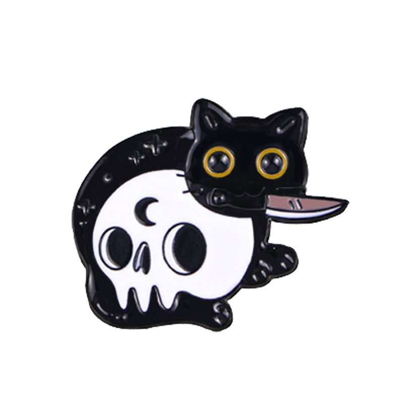 Wholesale  Black Cat Skull Brooch