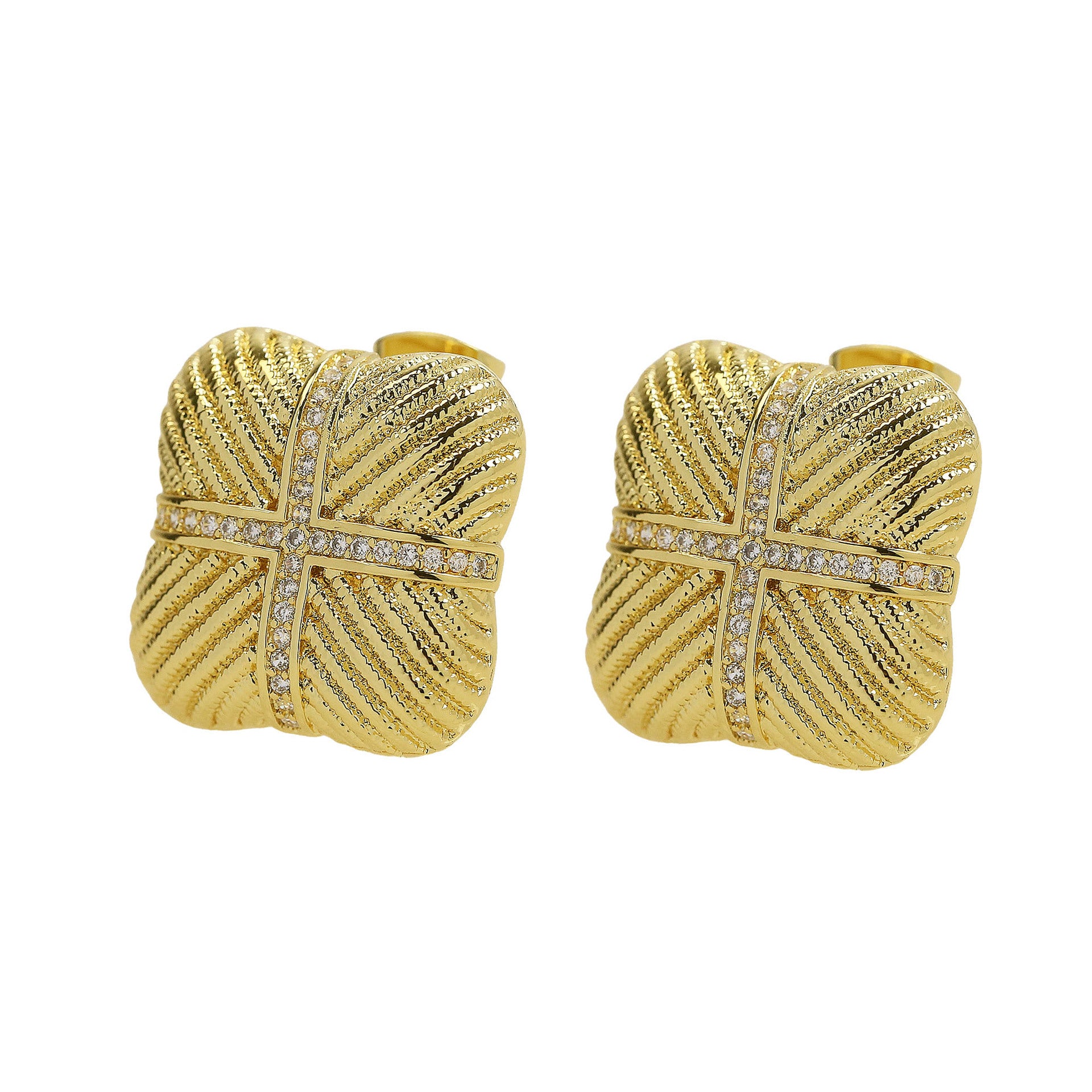Wholesale  brass zircon geometric thick stripe earrings