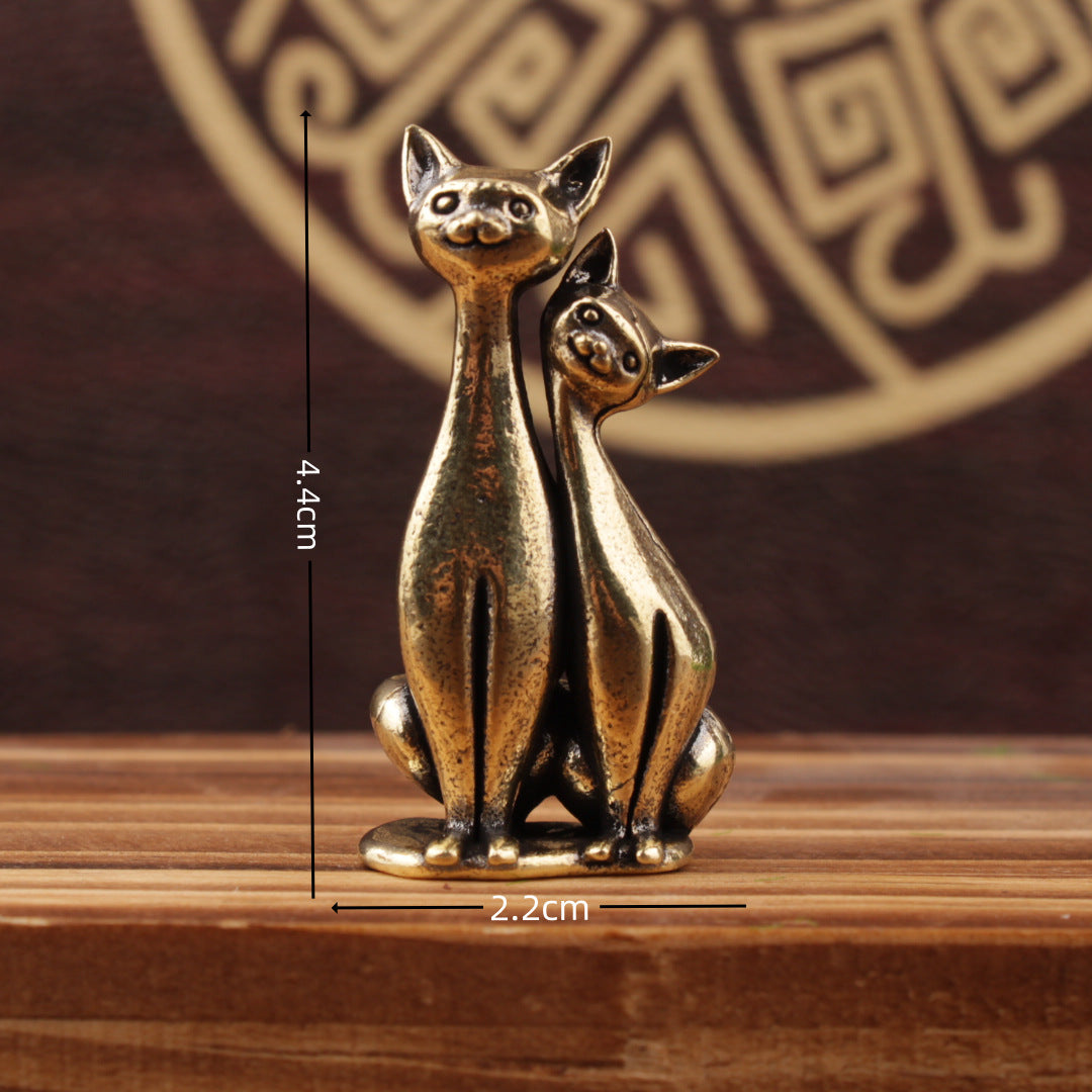 Wholesale Brass Couple Cat Figurine,  Chinese Style Home Office Decor,  Resale