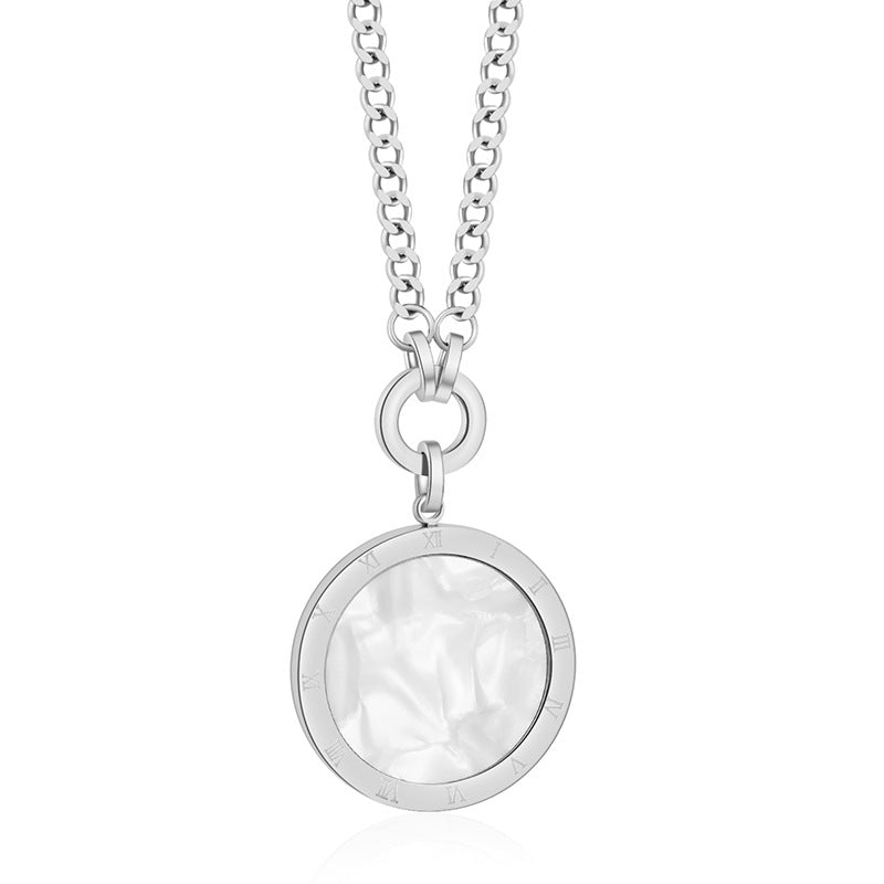Wholesale Stainless  Steel Geometric Round Double-Sided Shell Long Necklace