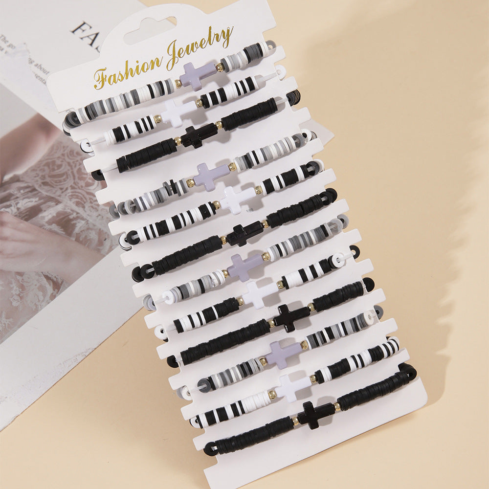 Wholesale  bohemian pure color cross soft pottery bracelet set