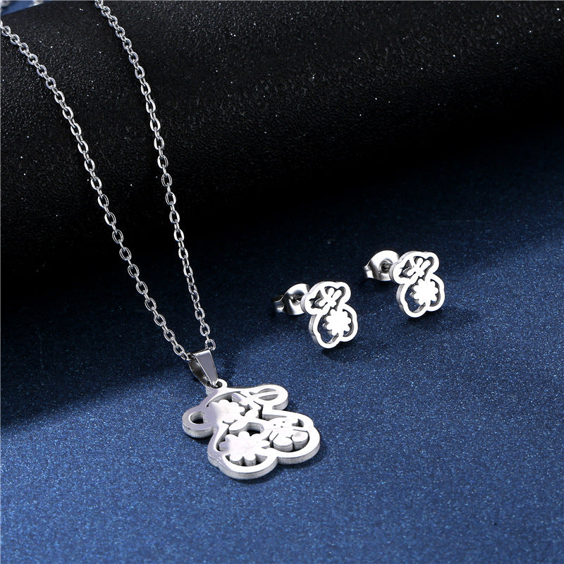 Wholesale 304 Stainless Steel Bear Earrings Necklace Set ACC-ES-MinM006
