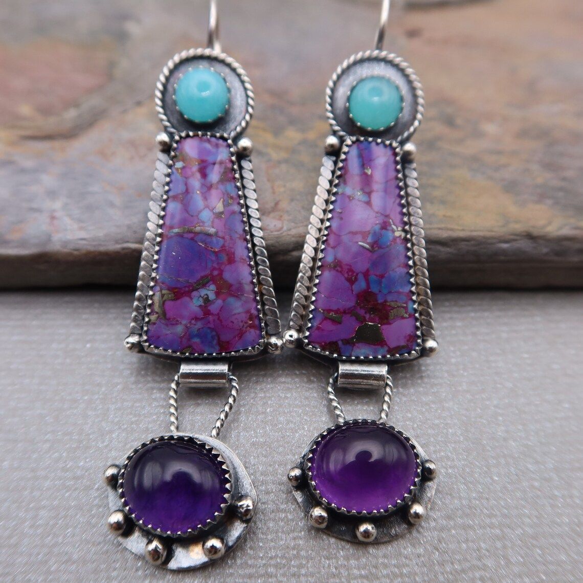 Wholesale Retro  purple charm enamel long earrings