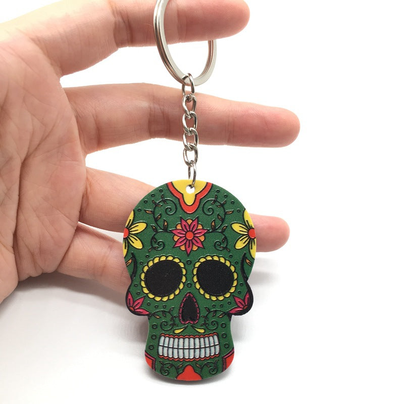 Wholesale Halloween Colorful Embossed Acrylic Skull Keychains ACC-KC-Yiyan003
