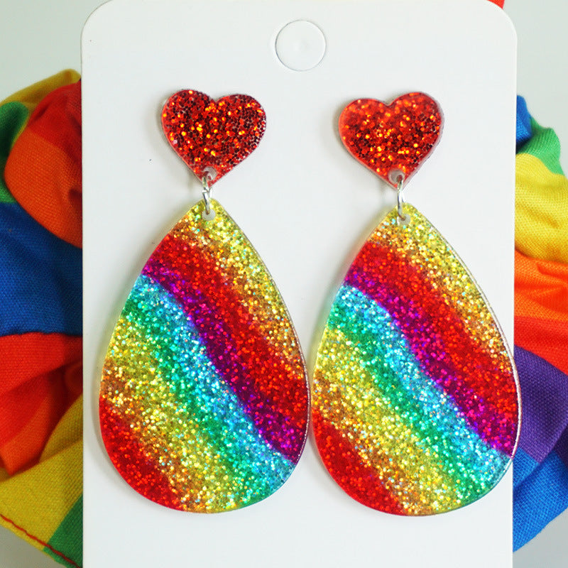 Wholesale 2 Pairs/pack Rainbow Flag LGBT Sparkling Bright Love Color Tassel Acrylic Earrings ACC-ES-HY038