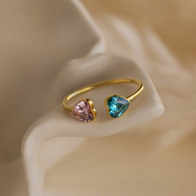 Wholesale Stainless steel Cute December Double Heart Birthstone Inlaid One-Size-Fits-All Ring