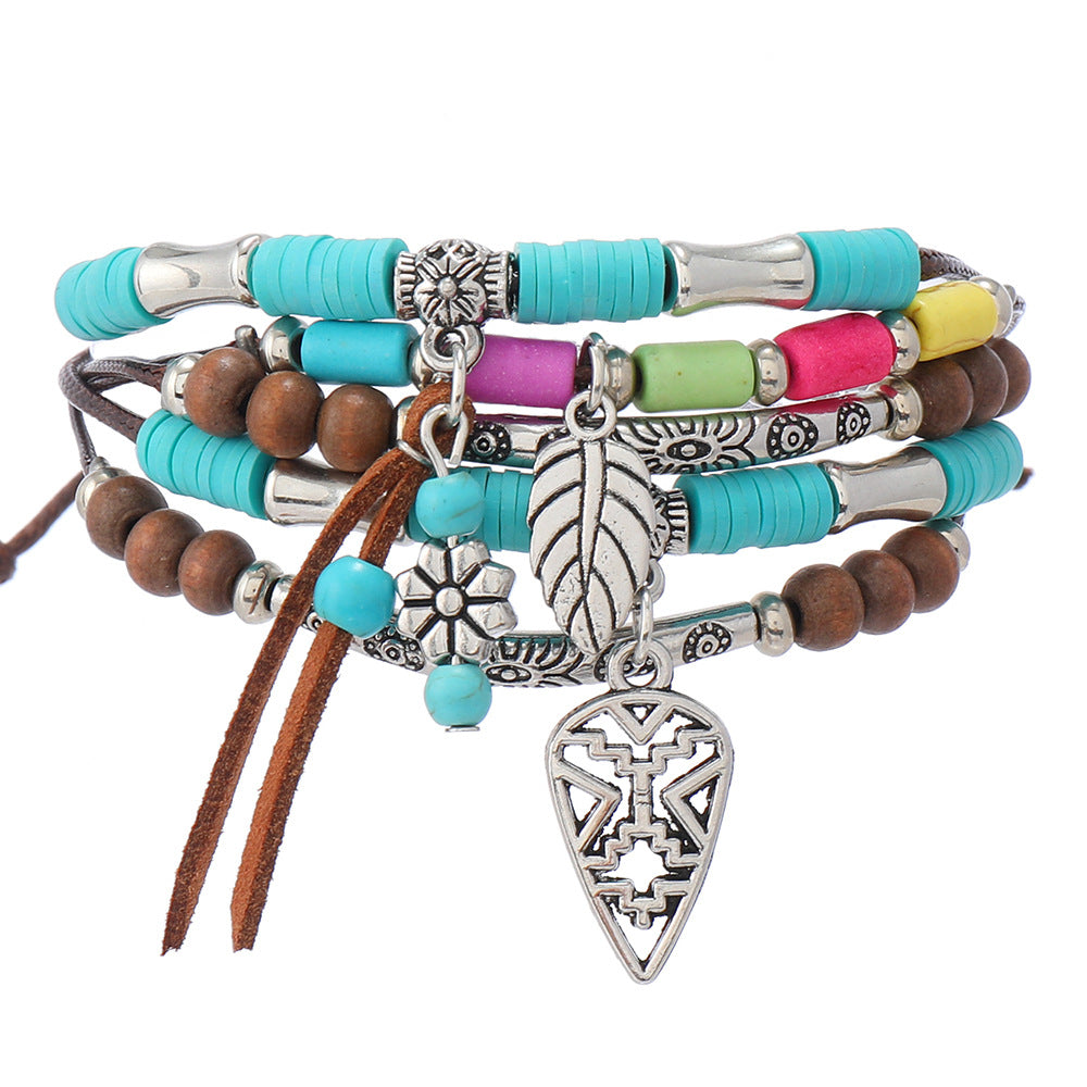 Wholesale Ethnic Bohemian Turquoise Tassel Multi-layer Bracelet