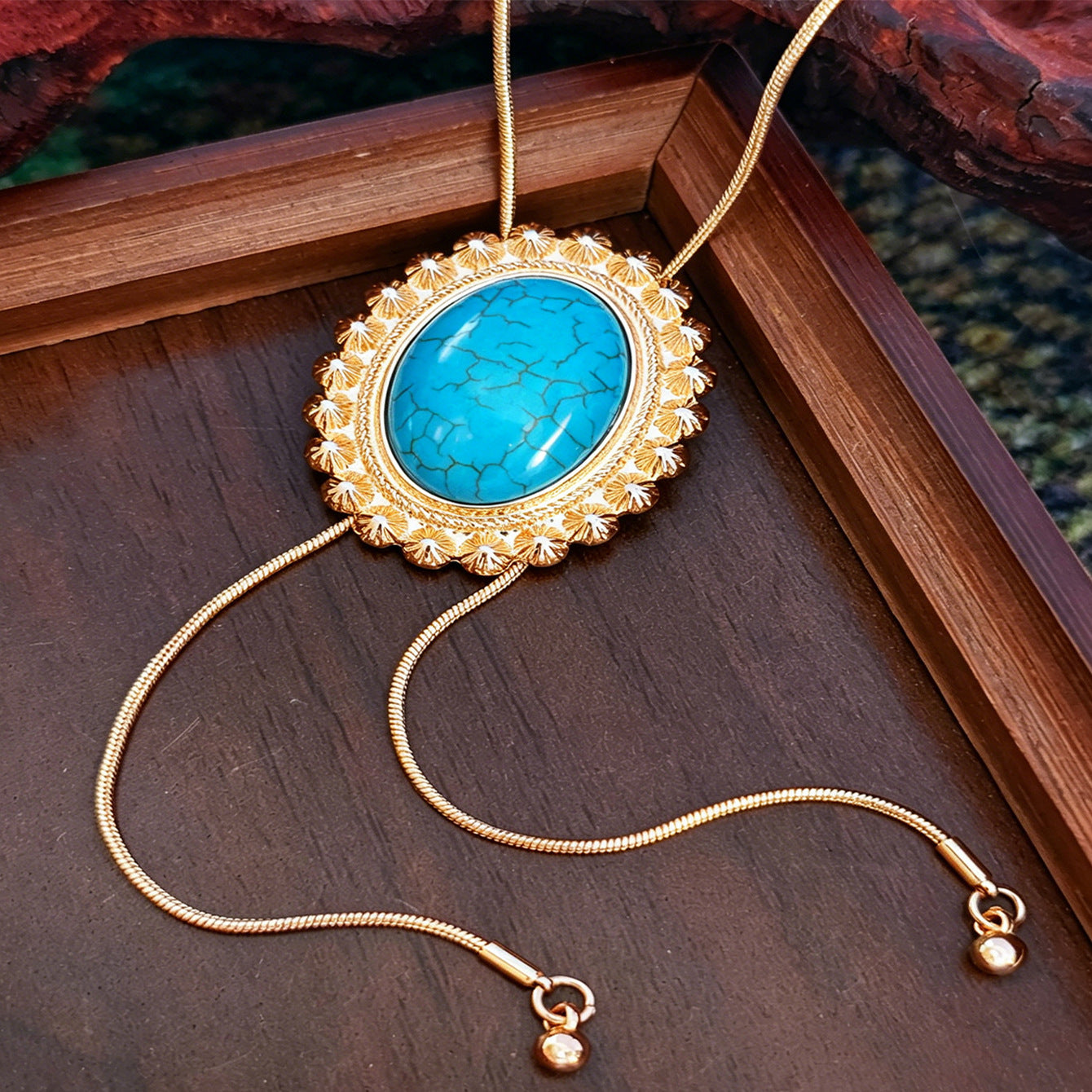 Wholesale Women S Turquoise Necklace Zinc Alloy Adjustable Chain Retro Bohemian Ethnic Style Jewelry Accessory