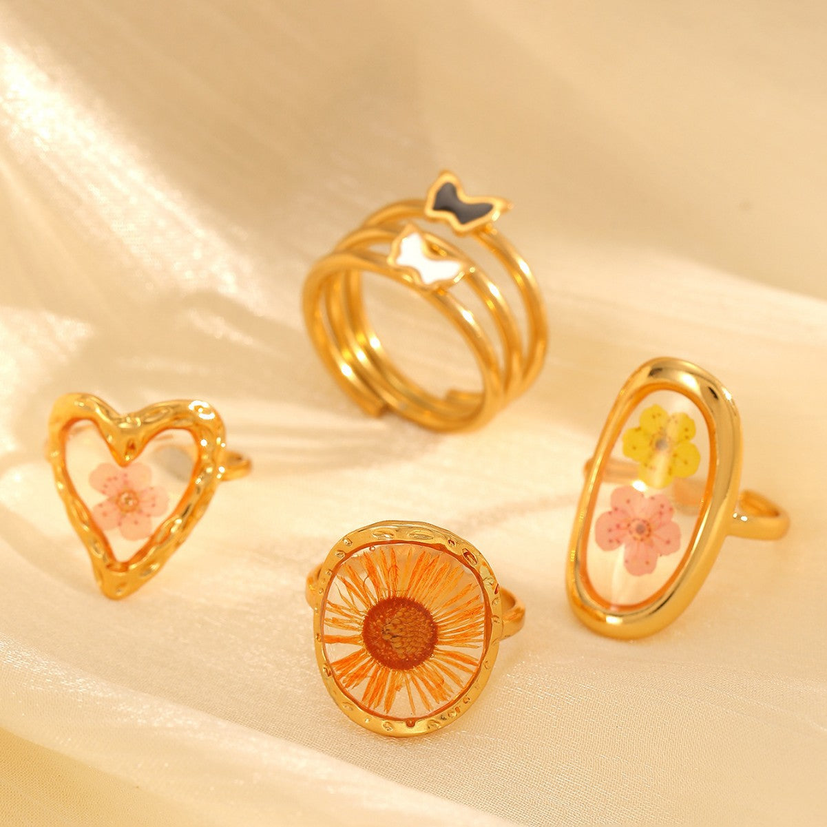 Wholesale 304 Stainless Steel Flower Ring Gold Electroplated Fashion Jewelry Accessory for Everyday Wear