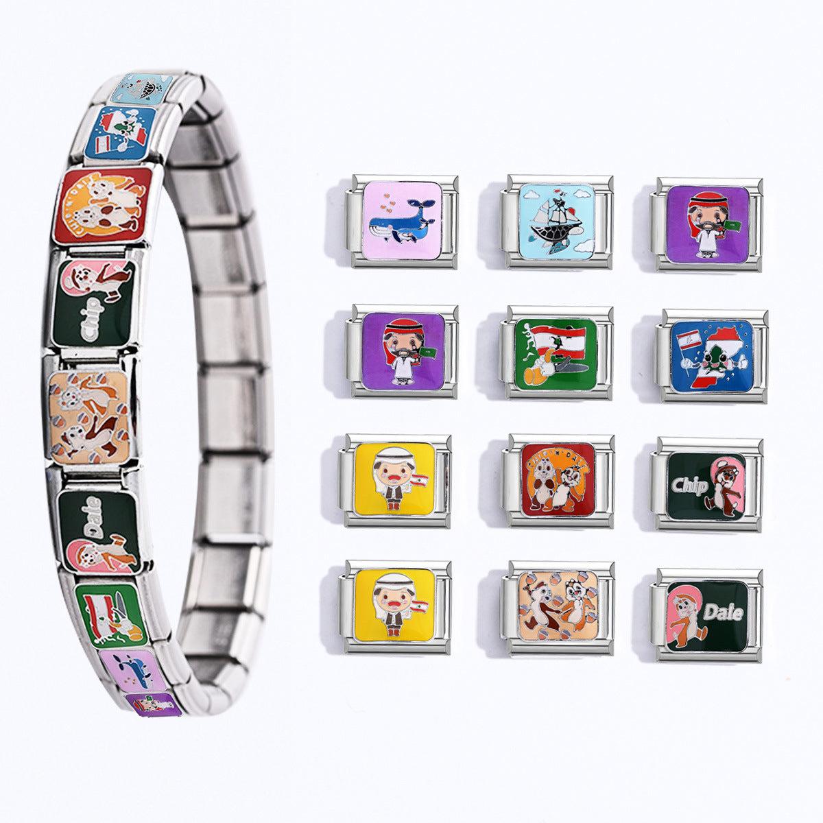 Wholesale  9mm Italian Charm Starter Bracelets DIY square Single Section Creative Stainless Steel Composable Bracelet