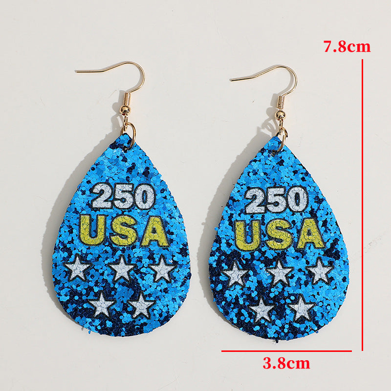 Wholesale American 250th Anniversary Sequin Teardrop Earrings