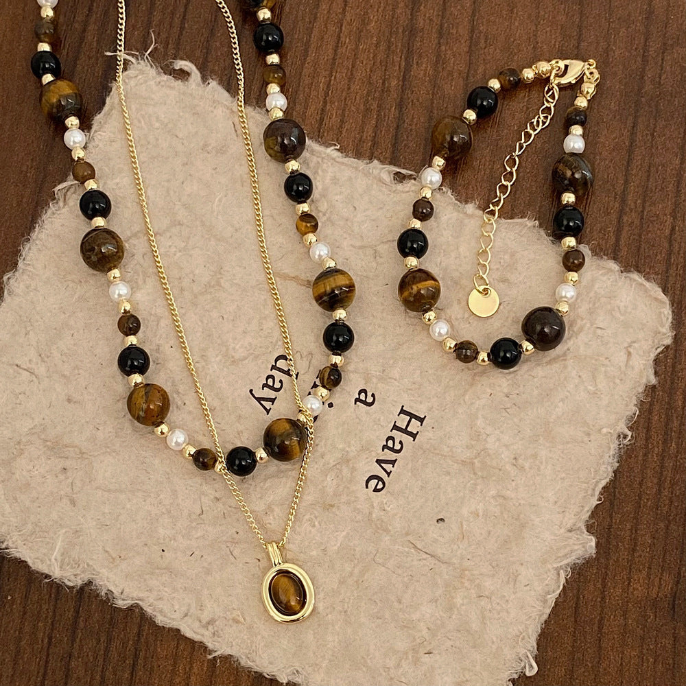 Wholesale Beaded Necklace  Tiger Eye Necklace  Elegant Collarbone Chain Jewelry