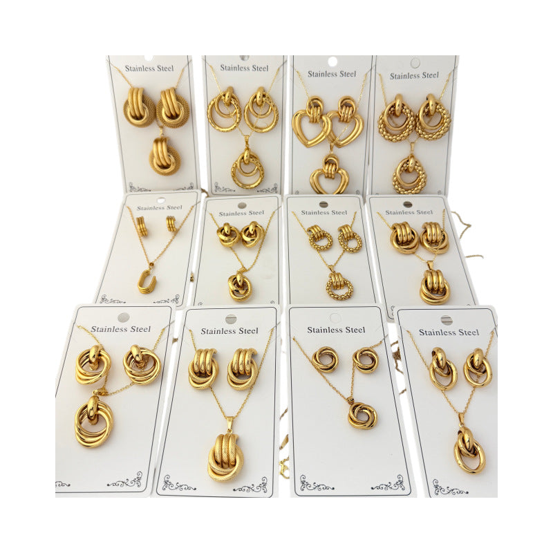 Wholesale Geometric Gold Plated Stainless Steel Necklace Earring Set for Party Boutique Jewelry