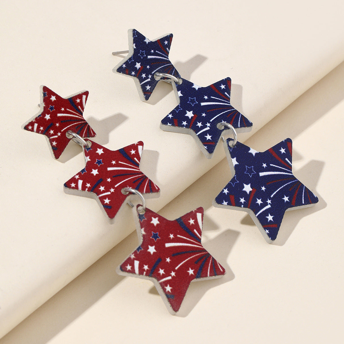 Wholesale  National Day Independence Day flag five-pointed star personality earrings